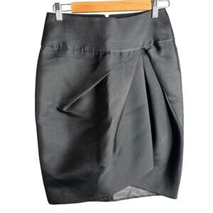 Giambattista Valli Silk Blend Gathered Midi Straight Skirt Black Size XS